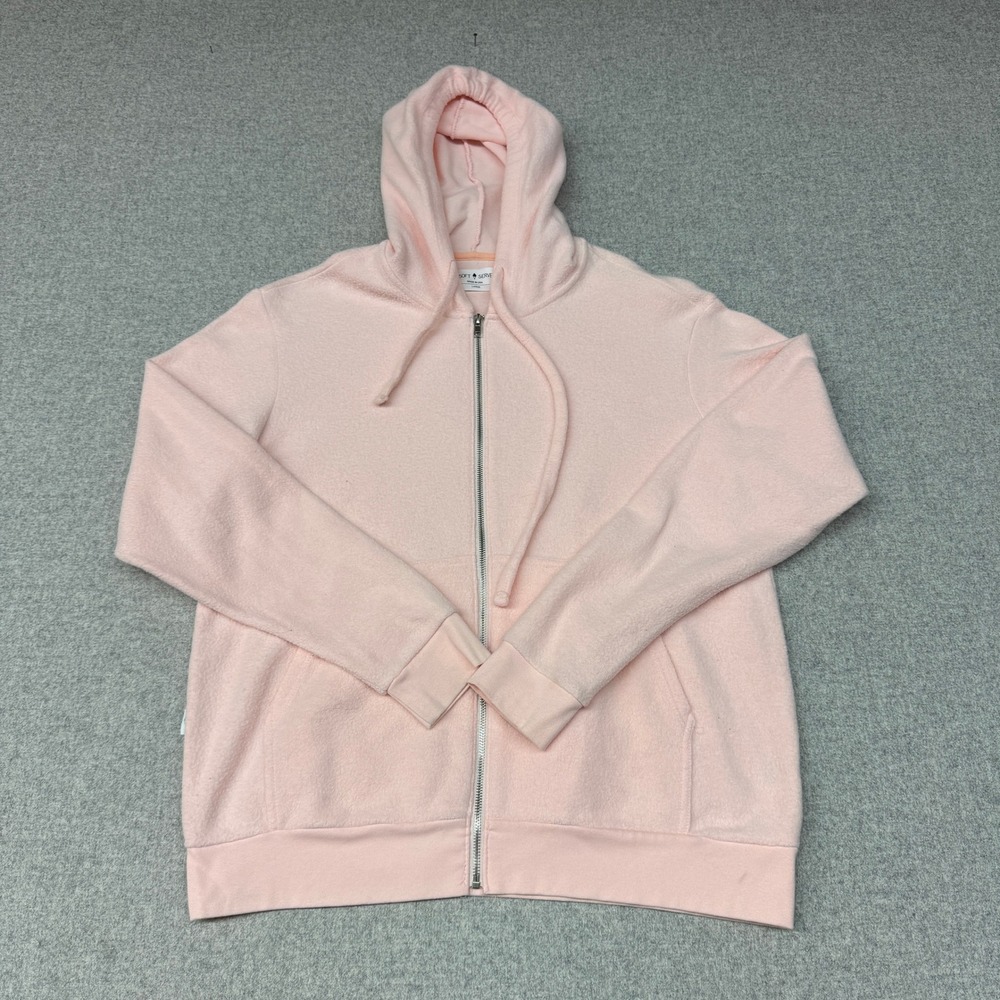 Soft Serve Full Zip Hoodie Large Pink Cloud Cotton Fleece Made in USA Casual